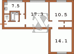 Планировка трехкомнатной квартиры тип 1 Планировка однокомнатной квартиры (торцевая, перепланирована) Кирпичная девятиэтажная хрущевка