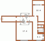 двухкомнатная тип 2 (перепланирована + тамбур на 1 квартиру) 464 54М  Планировки серийные - "464, чешки"  (10)
