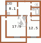 Планировка двухкомнатной квартиры тип 1 124-87-10  Планировки серийные - Кирпичные  (29)