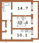 Планировка двухкомнатной квартиры тип 3 /перепланировка/ Сталинка  Планировки серийные - "Хрущевки","Сталинки"  (10)