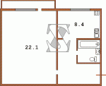 Планировка однокомнатной квартиры - 2 Сталинка  Планировки серийные - "Хрущевки","Сталинки"  (10)