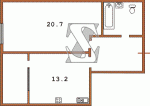 План однокомнатной квартиры тип 1 Тип 19  Планировки серийные - Каркасно-монолитные  (20)
