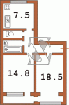 Планировка двухкомнатной квартиры тип 6 Тыльная сторона дома чешка с эркером 12У