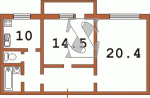 Планировка двухкомнатной квартиры тип 4 Сталинка  Планировки серийные - "Хрущевки","Сталинки"  (10)