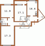 Планировка трехкомнатной квартиры Серия КТУ  Планировки серийные - "полнометражные" панельные  (20)