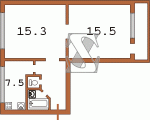 Планировка двухкомнатной квартиры тип 2 480-ая (Кирпичная хрущевка)  Планировки серийные - "Хрущевки","Сталинки"  (10)
