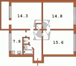 Планировка трехкомнатной квартиры тип 2 Панельная хрущевка  Планировки серийные - "Хрущевки","Сталинки"  (10)