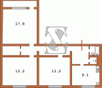 План трехкомнатной квартиры Тыльная сторона здания Серия №1