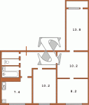 Перепланирована трехкомнатная внутренняя квартира Двухкомнатная квартира (перепланированная) тип - 2 464 51/52