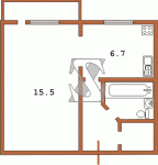 Стандартная квартира в сторону подьезда с одиночным балконом (перепланирована) - 2 ММ-640  Планировки серийные - "Гостинки"  (12)