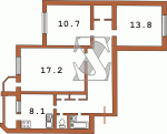 Планировка трехкомнатной квартиры Вид дома 2 Серия КС