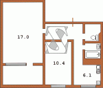 Двухкомнатная квартира (перепланированная) тип - 2 Перепланирована трехкомнатная торцевая квартира 464 51/52