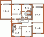 Блок из трехкомнатной и двухкомнатной Планировка двухкомнатной квартиры (перепланирована - совмещен санузел и внесен стакан санузла) Серия 134