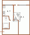 Планировка однокомнатной квартиры торцевая в маленьком коридорчике 1-380 кирпич  Планировки серийные - "Гостинки"  (12)