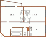 План типовой двухкомнатной квартиры Серия №12  Планировки серийные - Кирпичные  (29)