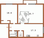 Планировка двухкомнатной квартиры тип 16 Сталинка  Планировки серийные - "Хрущевки","Сталинки"  (10)