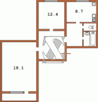 Планировка двухкомнатной квартиры тип 5 Планировка однокомнатной квартиры  тип 1 Серия КТ, КТ-12, КТ-16;