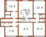 План пятикомнатной коммунальной квартиры Тип-2 480-ая (Кирпичная хрущевка)  Планировки серийные - "Хрущевки","Сталинки"  (10)