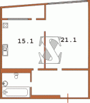 Планировка однокомнатной квартиры Тип 1  Планировки серийные - Каркасно-монолитные  (20)
