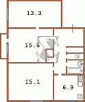 Планировка трехкомнатной квартиры тип 6 Сталинка  Планировки серийные - "Хрущевки","Сталинки"  (10)