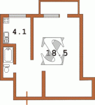Планировка однокомнатной квартиры тип 5 480-ая (Кирпичная хрущевка)  Планировки серийные - "Хрущевки","Сталинки"  (10)