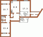Планировка трехкомнатной квартиры тип 2 Серия КС  Планировки серийные - Кирпичные  (29)