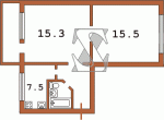 Планировка двухкомнатной квартиры тип 3 480-ая (Кирпичная хрущевка)  Планировки серийные - "Хрущевки","Сталинки"  (10)