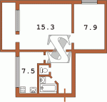 Планировка двухкомнатной квартиры тип 4 (торцевая) 480-ая (Кирпичная хрущевка)  Планировки серийные - "Хрущевки","Сталинки"  (10)