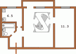 Планировка двухкомнатной квартиры тип 5 480-ая (Кирпичная хрущевка)  Планировки серийные - "Хрущевки","Сталинки"  (10)