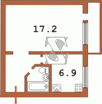 Планировка однокомнатной квартиры тип 3 480-ая (Кирпичная хрущевка)  Планировки серийные - "Хрущевки","Сталинки"  (10)