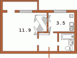 Квартира с увеличенной комнатой за счет кухни в противоположную сторону от подьезда с одиночным балконом ММ-640  Планировки серийные - "Гостинки"  (12)
