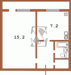Стандартная квартира в сторону от подьезда с двойным балконом ММ-640  Планировки серийные - "Гостинки"  (12)