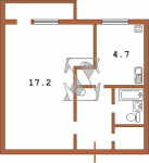 Квартира с увеличенной комнатой за счет кухни в сторону подьезда с одиночным балконом ММ-640  Планировки серийные - "Гостинки"  (12)