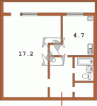 Квартира с увеличенной комнатой за счет кухни в сторону подьезда с двойным балконом ММ-640  Планировки серийные - "Гостинки"  (12)