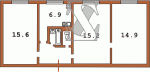 Планировка трехкомнатной квартиры тип 1 480-ая (Кирпичная хрущевка)  Планировки серийные - "Хрущевки","Сталинки"  (10)