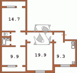 Стандартная трехкомнатная квартира (перепланирована) 96 серия  Планировки серийные - "полнометражные" панельные  (20)