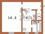 Планировка однокомнатной квартира на первом этаже (тип 2) Панельная переходная  Планировки серийные - "Хрущевки","Сталинки"  (10)