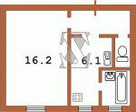 Планировка однокомнатной квартира на первом этаже Панельная переходная  Планировки серийные - "Хрущевки","Сталинки"  (10)