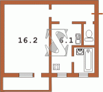 Планировка однокомнатной квартиры тип 2-1 438-ая (Переходная)  Планировки серийные - "Хрущевки","Сталинки"  (10)