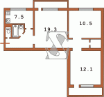 Планировка трехкомнатной квартиры тип 4 438-ая (Переходная)  Планировки серийные - "Хрущевки","Сталинки"  (10)