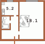 Однокомнатные квартиры, окна которых выходят в сторону подъезда 447С-47 Гостинка без балконов  Планировки серийные - "Гостинки"  (12)