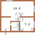 Планировка однокомнатной квартиры тип 3 Панельная хрущевка  Планировки серийные - "Хрущевки","Сталинки"  (10)